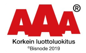Suomen Asiakastieto Oy:n myöntämä AAA-luottoluokitus, jonka olemme ansainneet 2019.